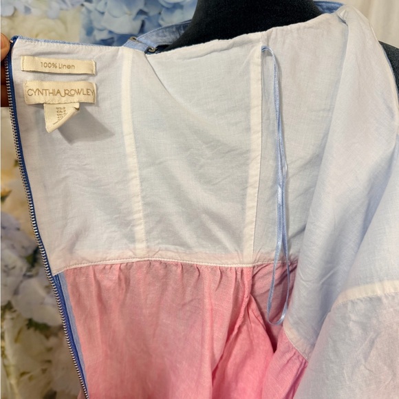 Cynthia Rowley Strapless Dress in Cream Blue & Red Linen Easter Spring Summer - Picture 11 of 11